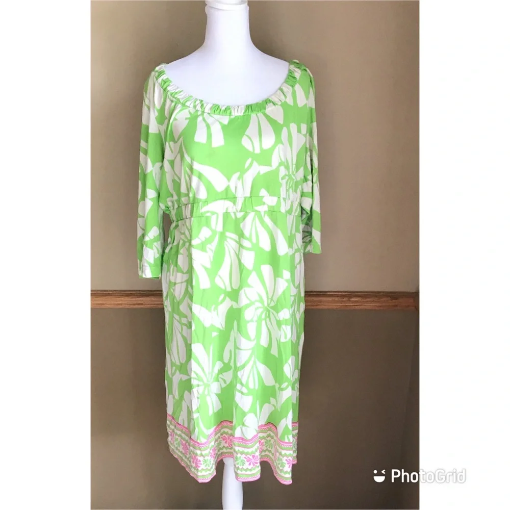 Lilly Pulitzer Green White Pink Silk Dress Size XL.